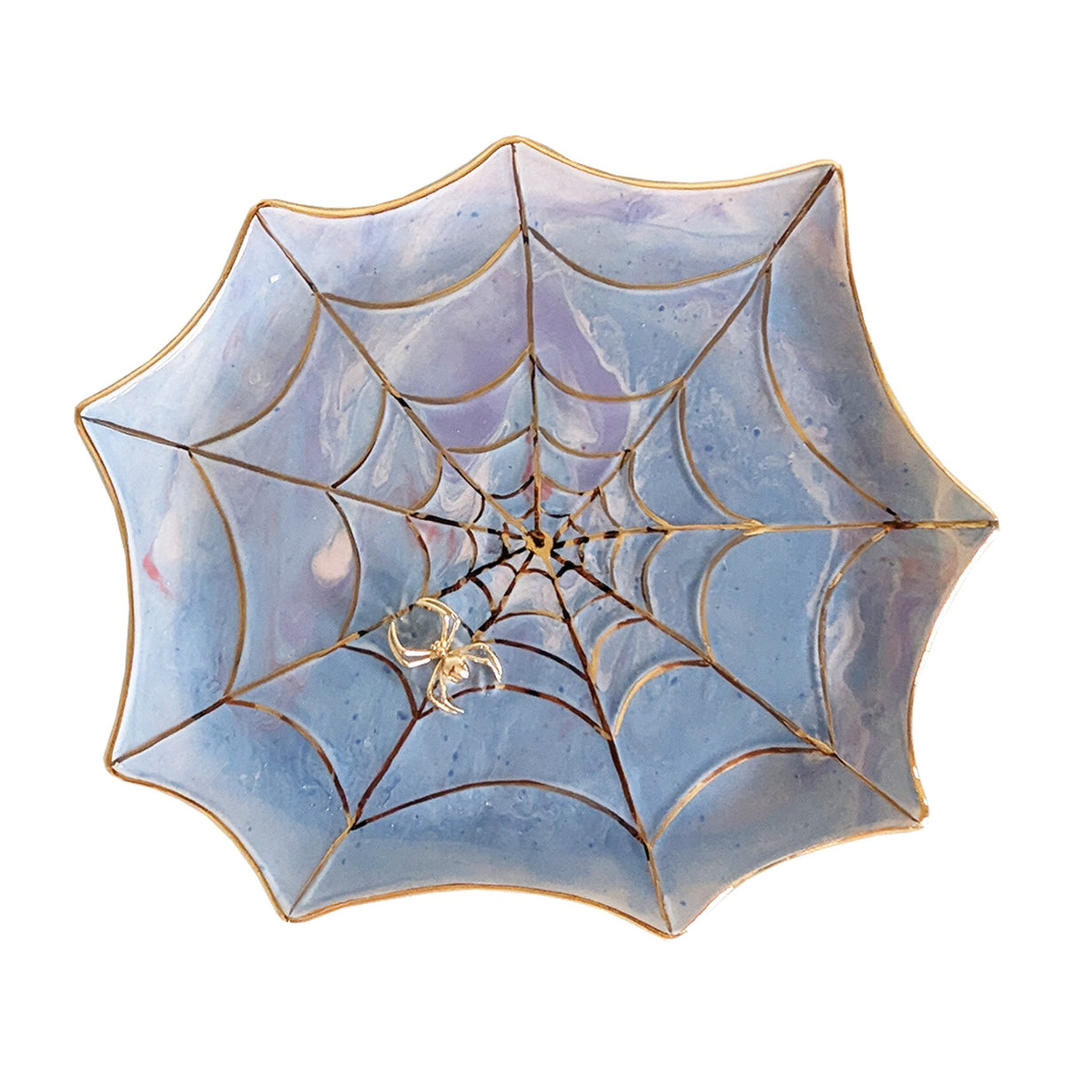 Mystical Spider Web Tray with 22K Gold Accents in Cool Tones