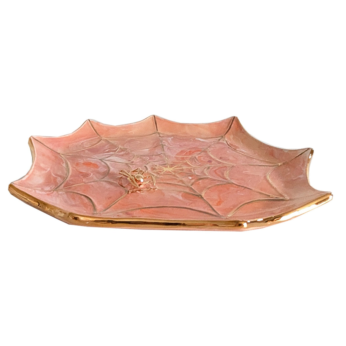 Mystical Spider Web Tray with 22K Gold Accents in Warm Tones