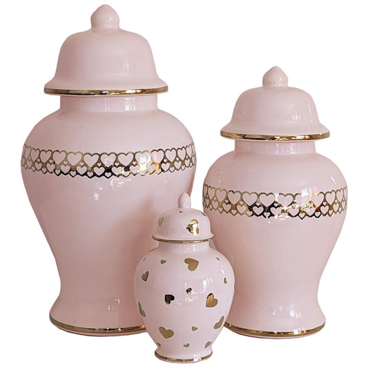 "Hearts of Gold" Limited Edition Ginger Jars in Cherry Blossom Pink