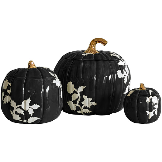 Chinoiserie Pumpkin Jars with 22K Gold Accents in Black | Wholesale
