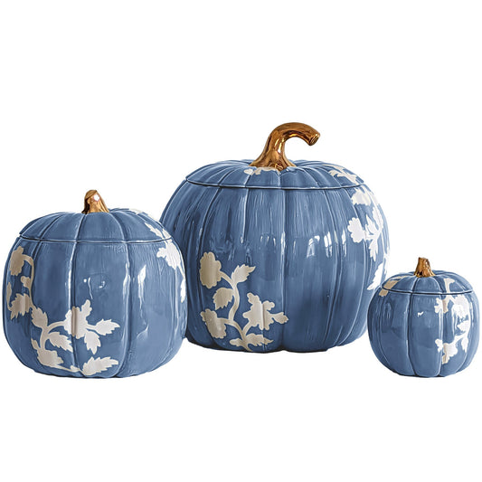 Chinoiserie Pumpkin Jars with 22K Gold Accents in French Blue | Wholesale