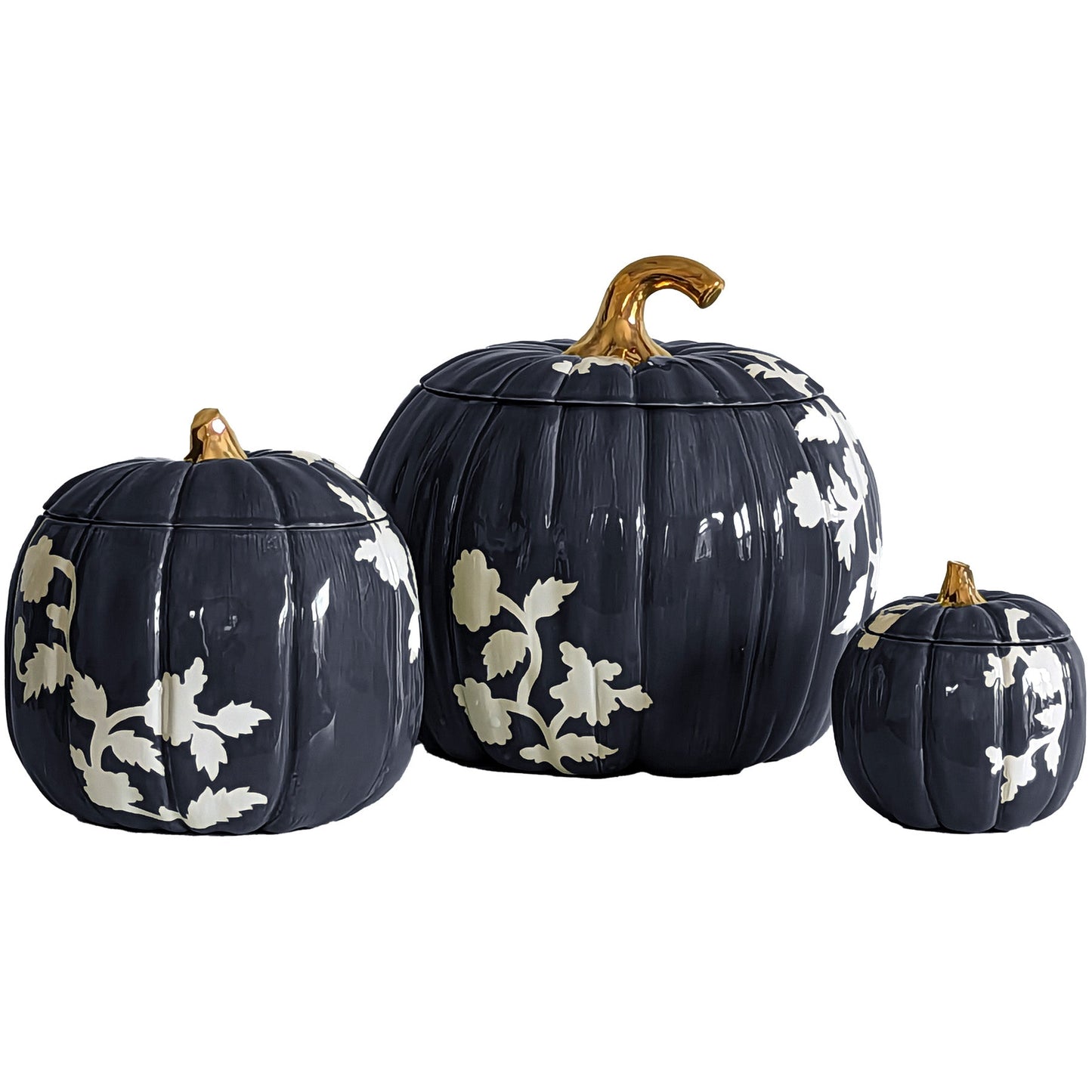 Chinoiserie Pumpkin Jars with 22K Gold Accents in Navy Blue | Wholesale