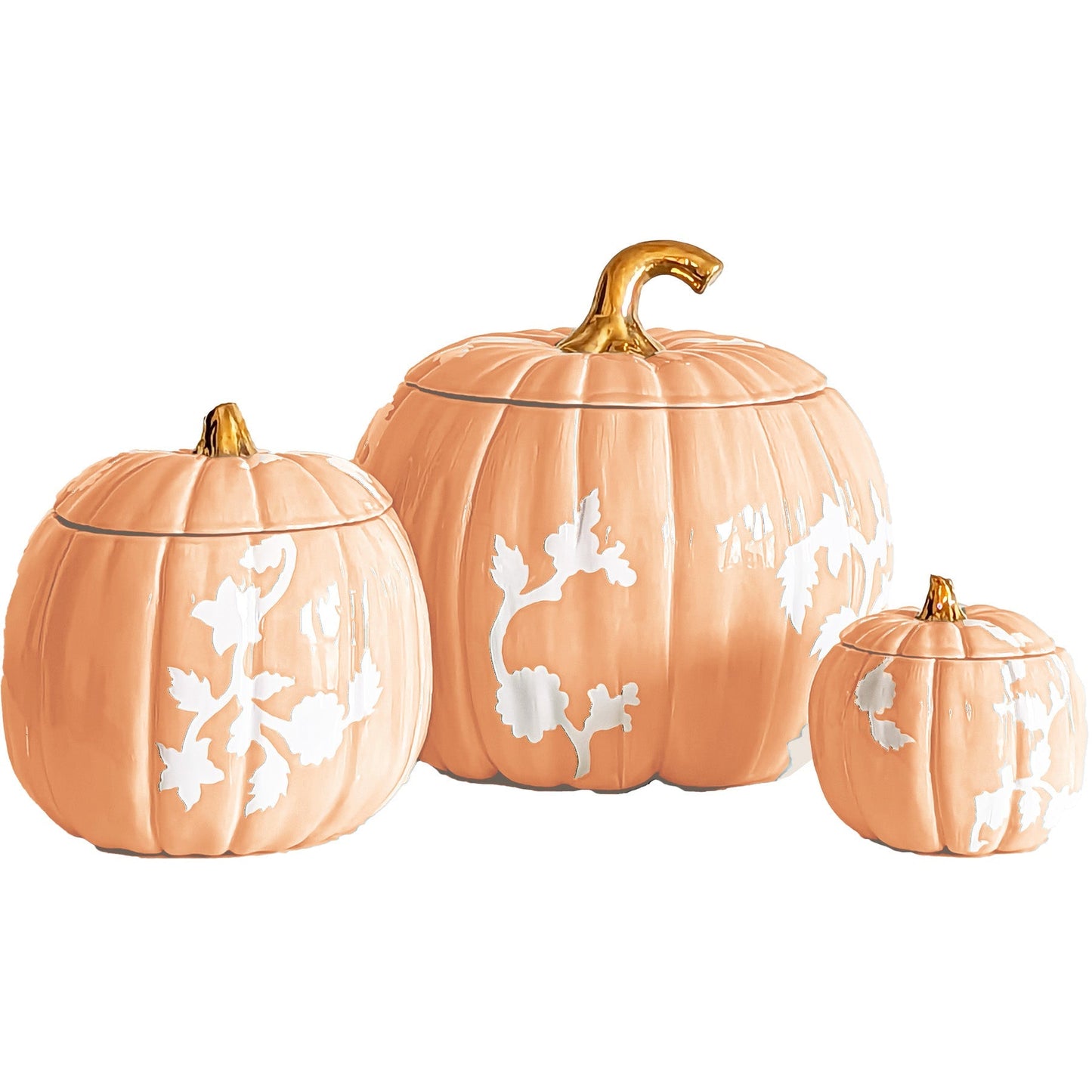 Chinoiserie Pumpkin Jars with 22K Gold Accents in Sheer Orange | Wholesale