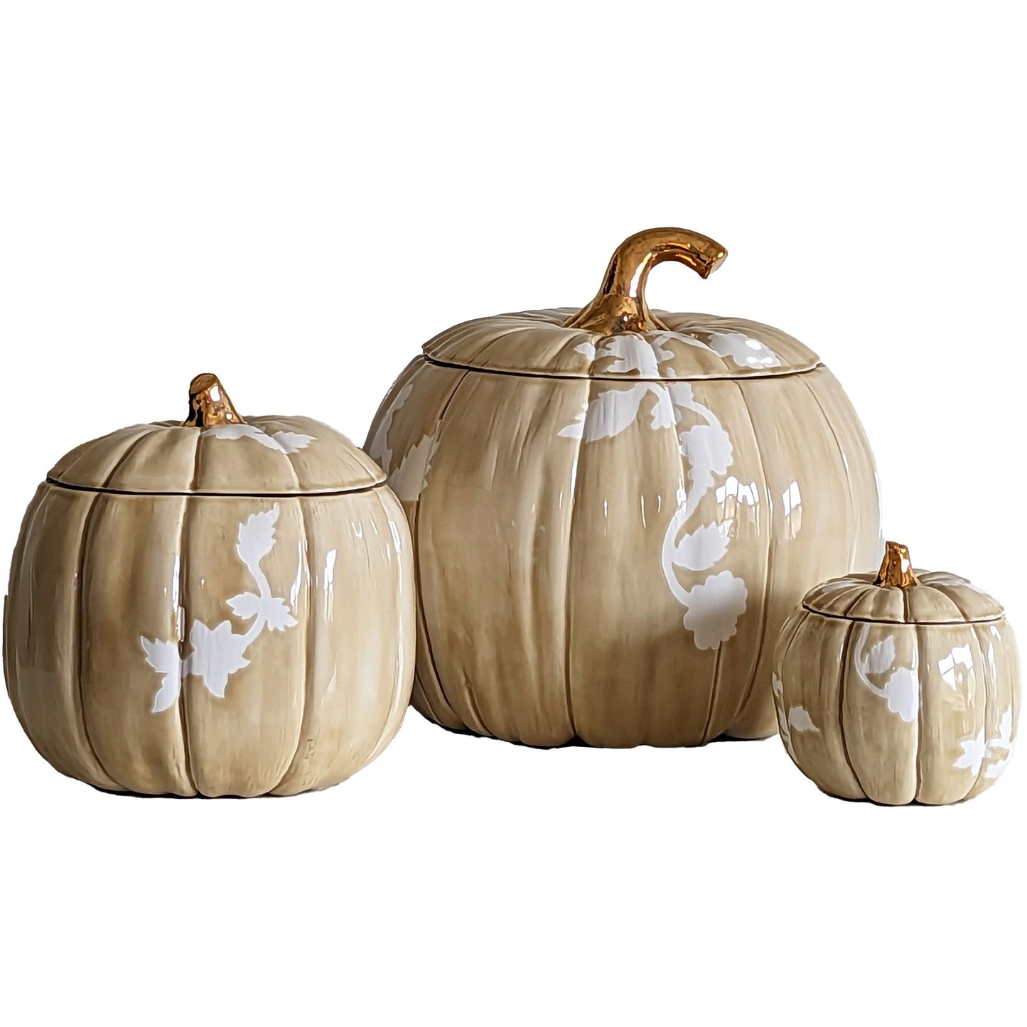 Chinoiserie Pumpkin Jars with 22K Gold Accents in Sand | Wholesale