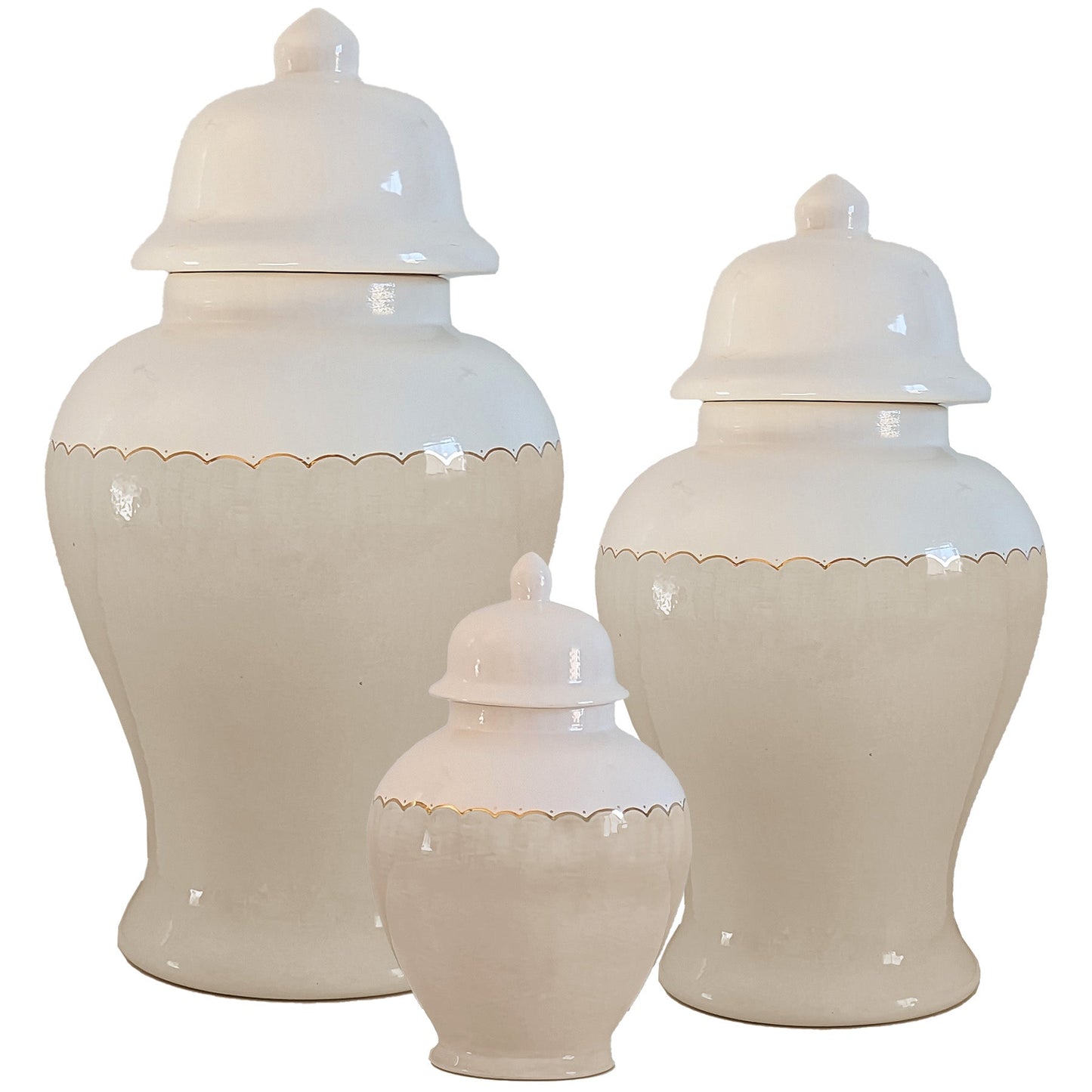 Scallop Color Block Ginger Jars in Beige