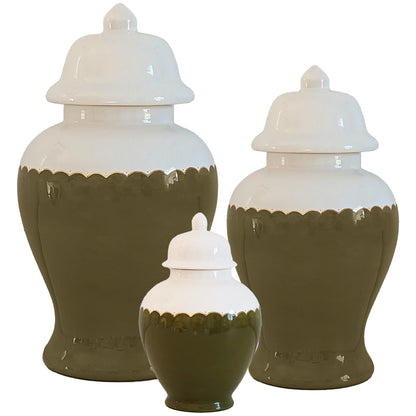 Scallop Color Block Ginger Jars in Moss Green