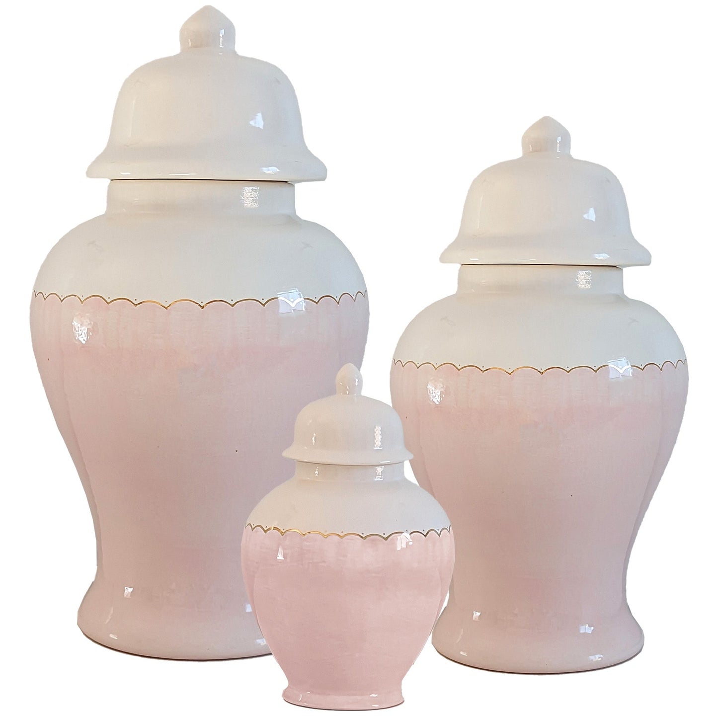 Scallop Color Block Ginger Jars in Cherry Blossom Pink