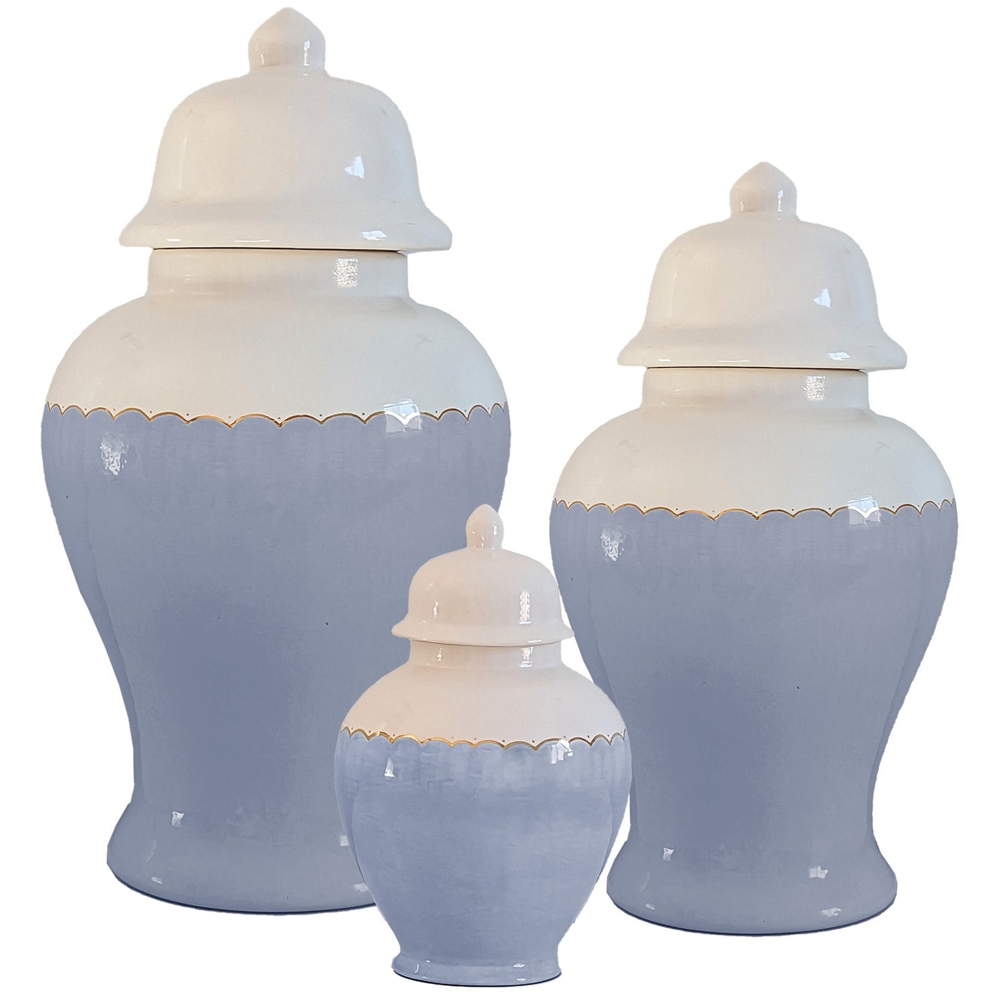 Scallop Color Block Ginger Jars in Serenity Blue