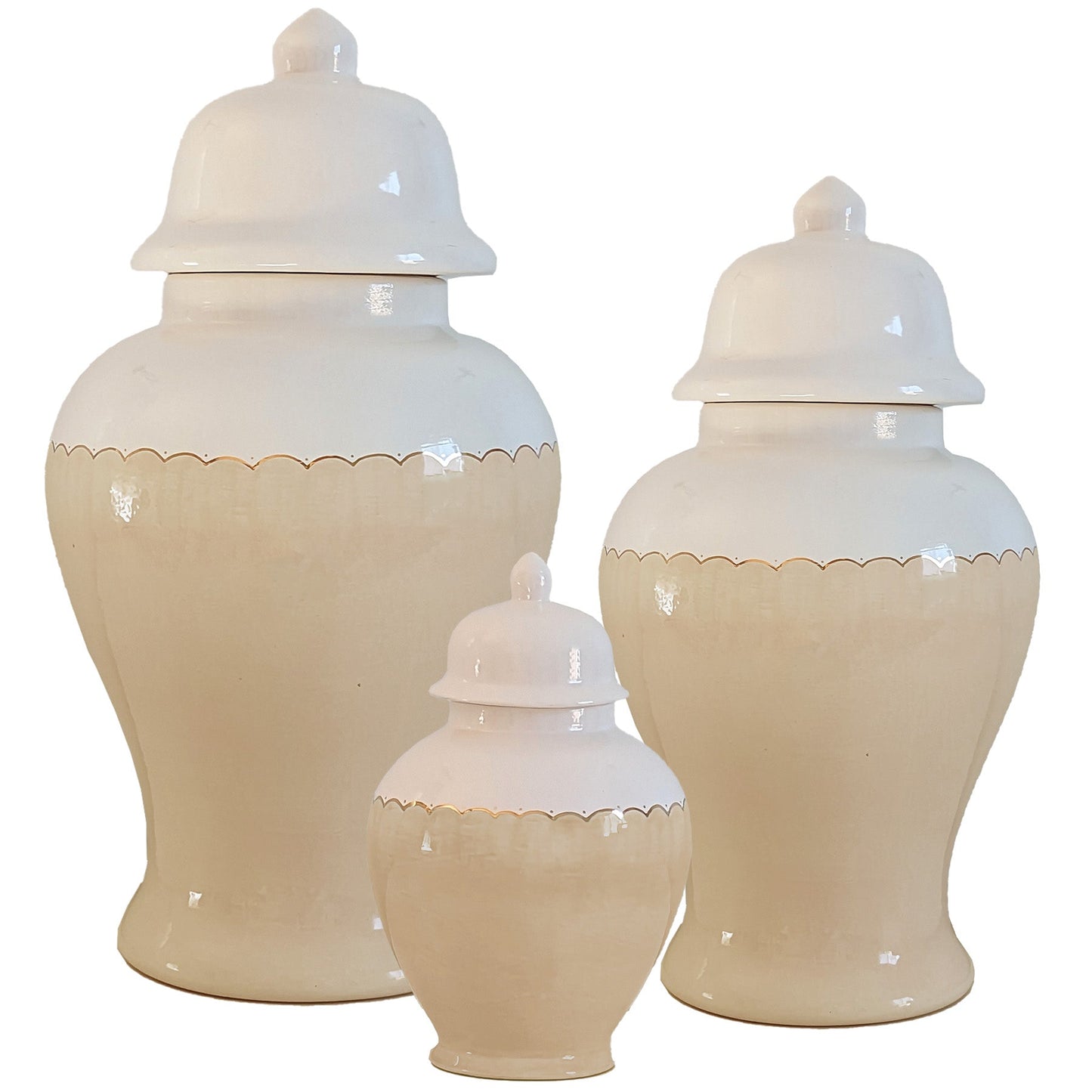 Scallop Color Block Ginger Jars in Tan