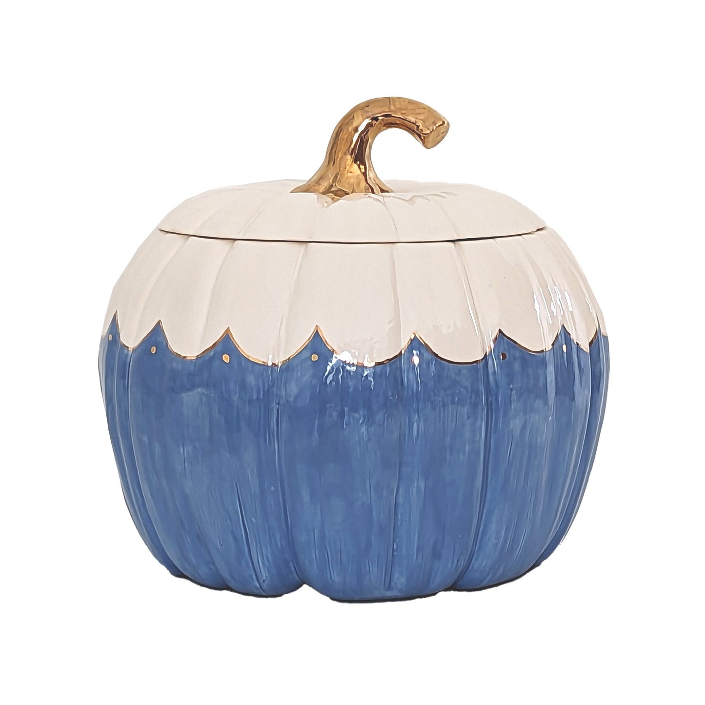 Scalloped Pumpkin Jars with 22K Gold Accents in French Blue