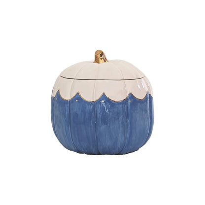 Scalloped Pumpkin Jars with 22K Gold Accents in French Blue