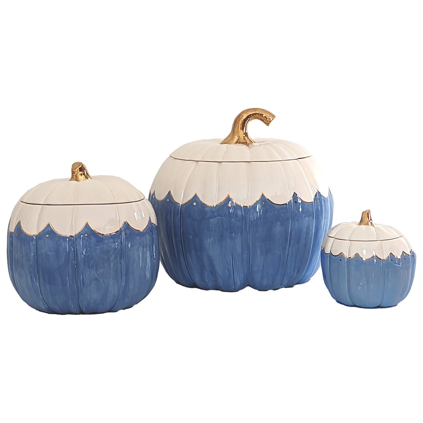 Scalloped Pumpkin Jars with 22K Gold Accents in French Blue