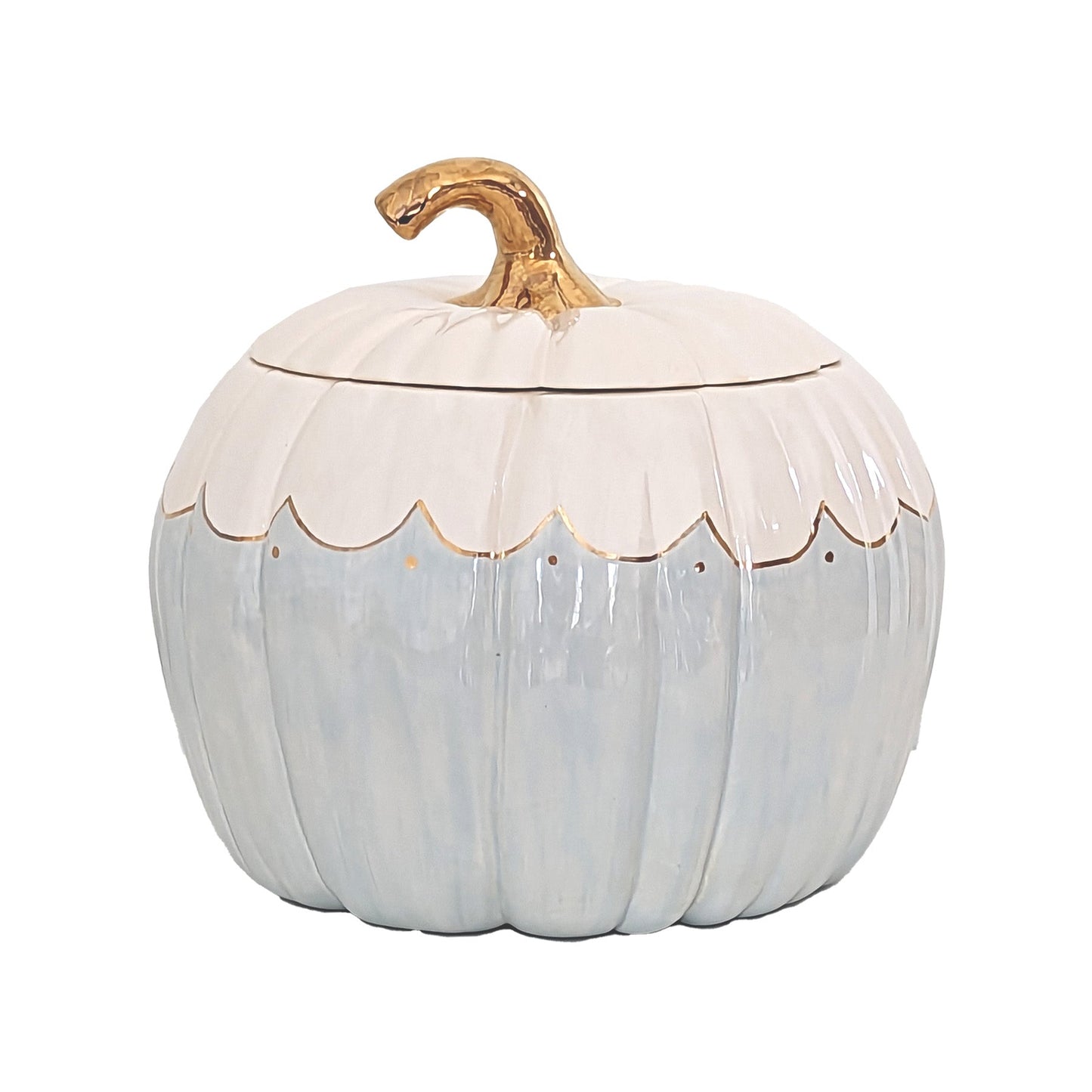 Scalloped Pumpkin Jars with 22K Gold Accents in Light Blue