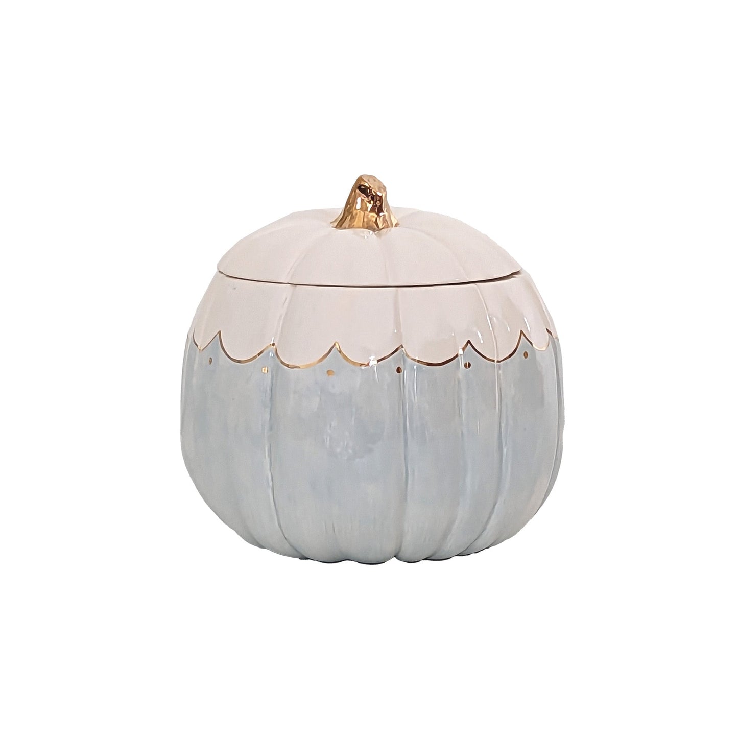 Scalloped Pumpkin Jars with 22K Gold Accents in Light Blue