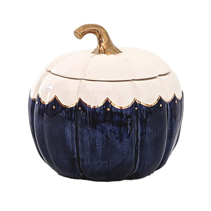 Scalloped Pumpkin Jars with 22K Gold Accents in Navy Blue