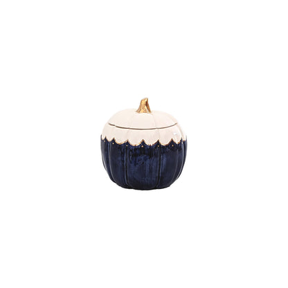 Scalloped Pumpkin Jars with 22K Gold Accents in Navy Blue