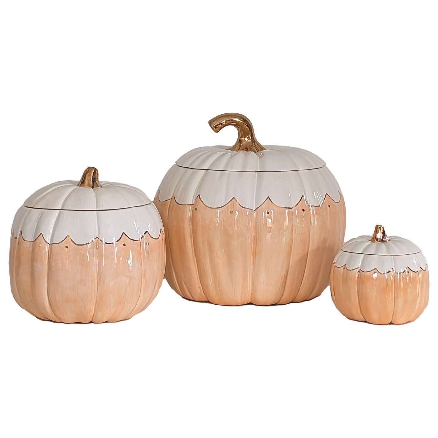 Scalloped Pumpkin Jars with 22K Gold Accents in Sheer Orange