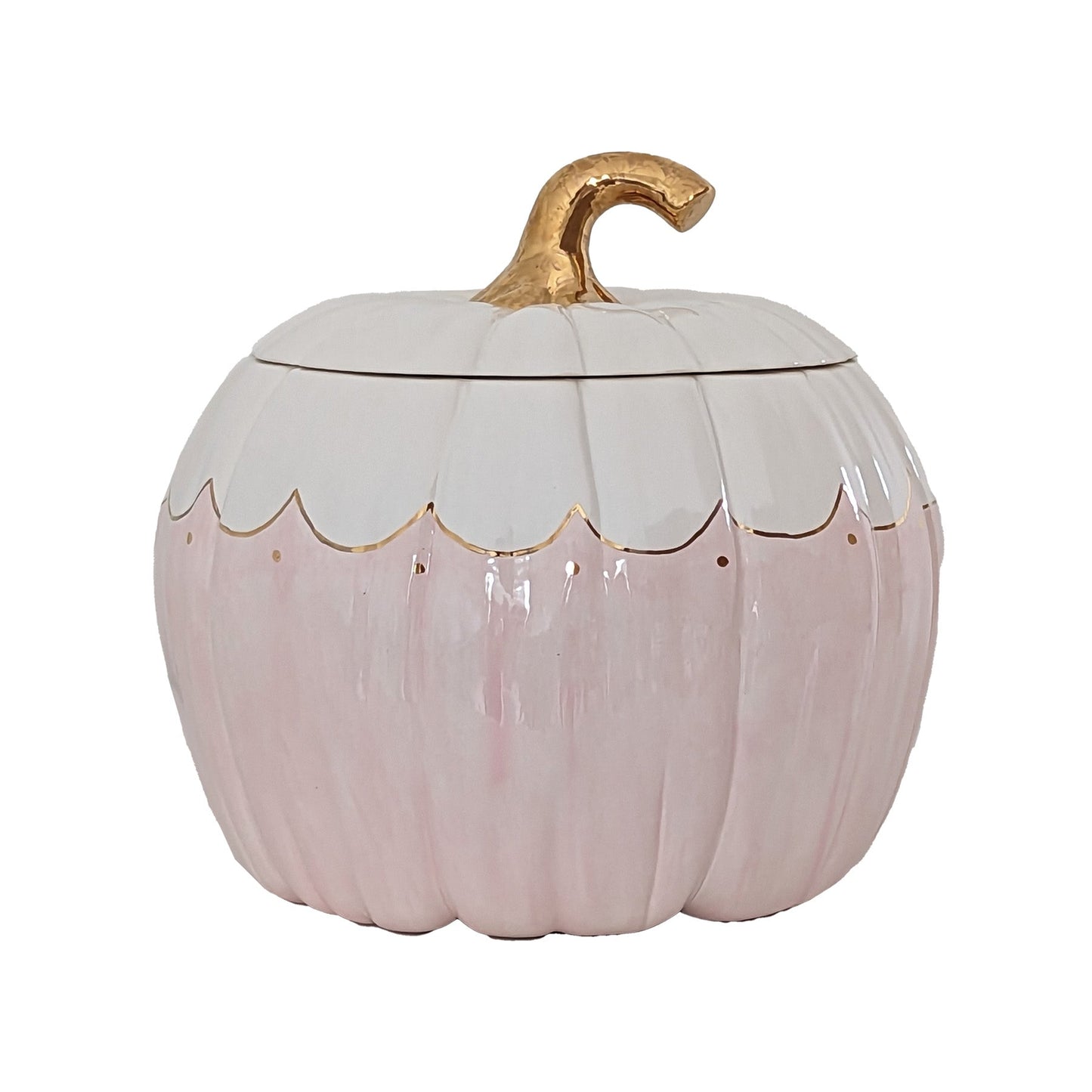 Scalloped Pumpkin Jars with 22K Gold Accents in Light Pink