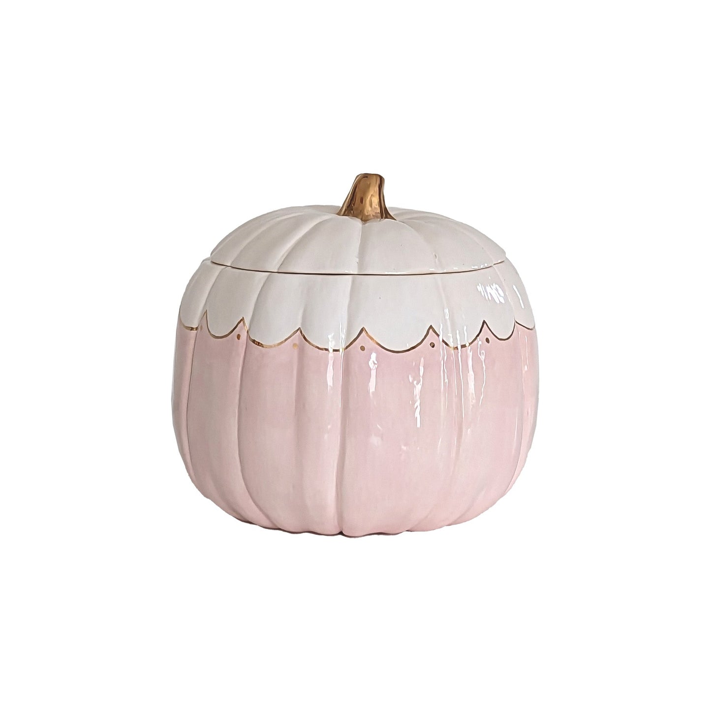 Scalloped Pumpkin Jars with 22K Gold Accents in Light Pink