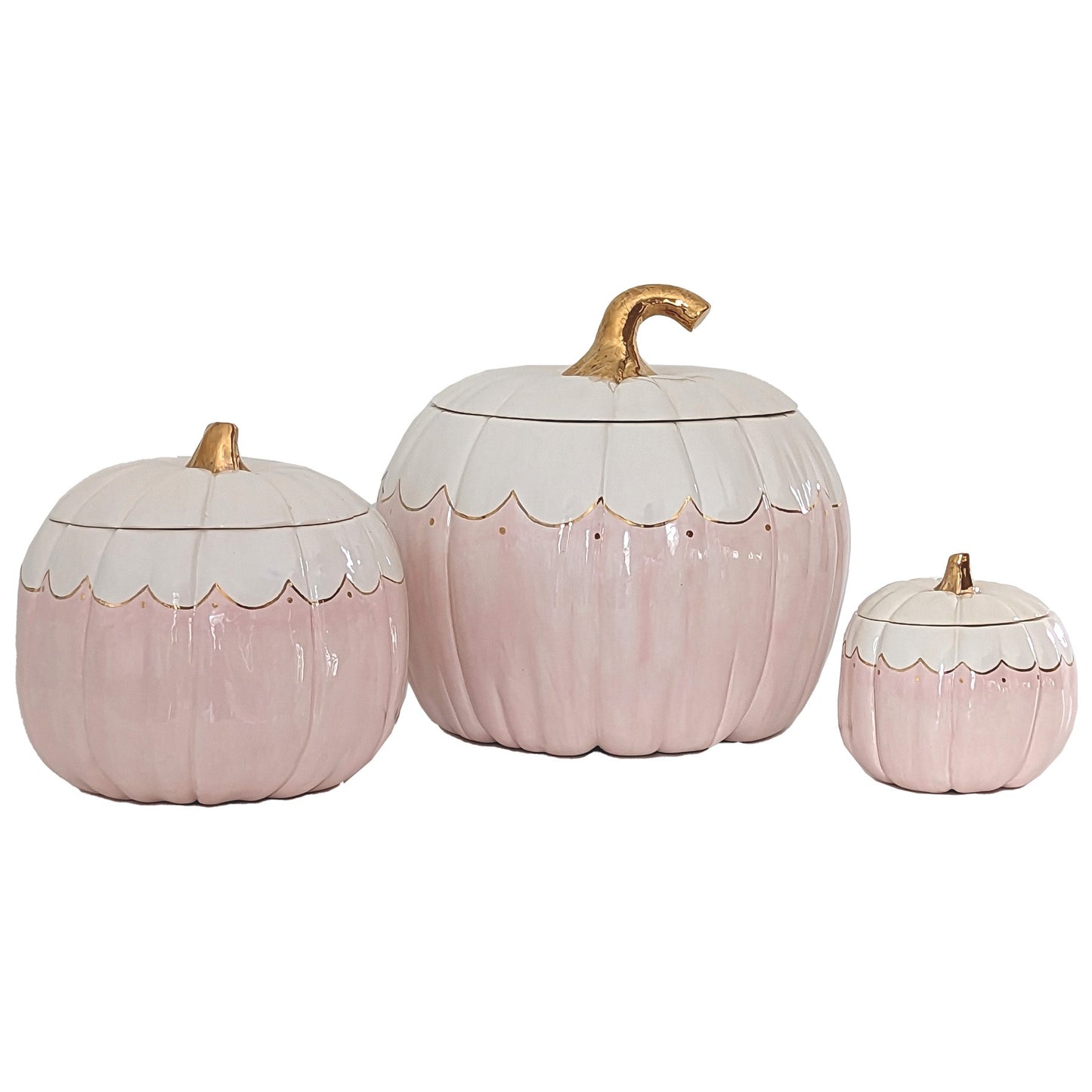 Scalloped Pumpkin Jars with 22K Gold Accents in Light Pink