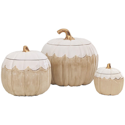 Scalloped Pumpkin Jars with 22K Gold Accents in Tan