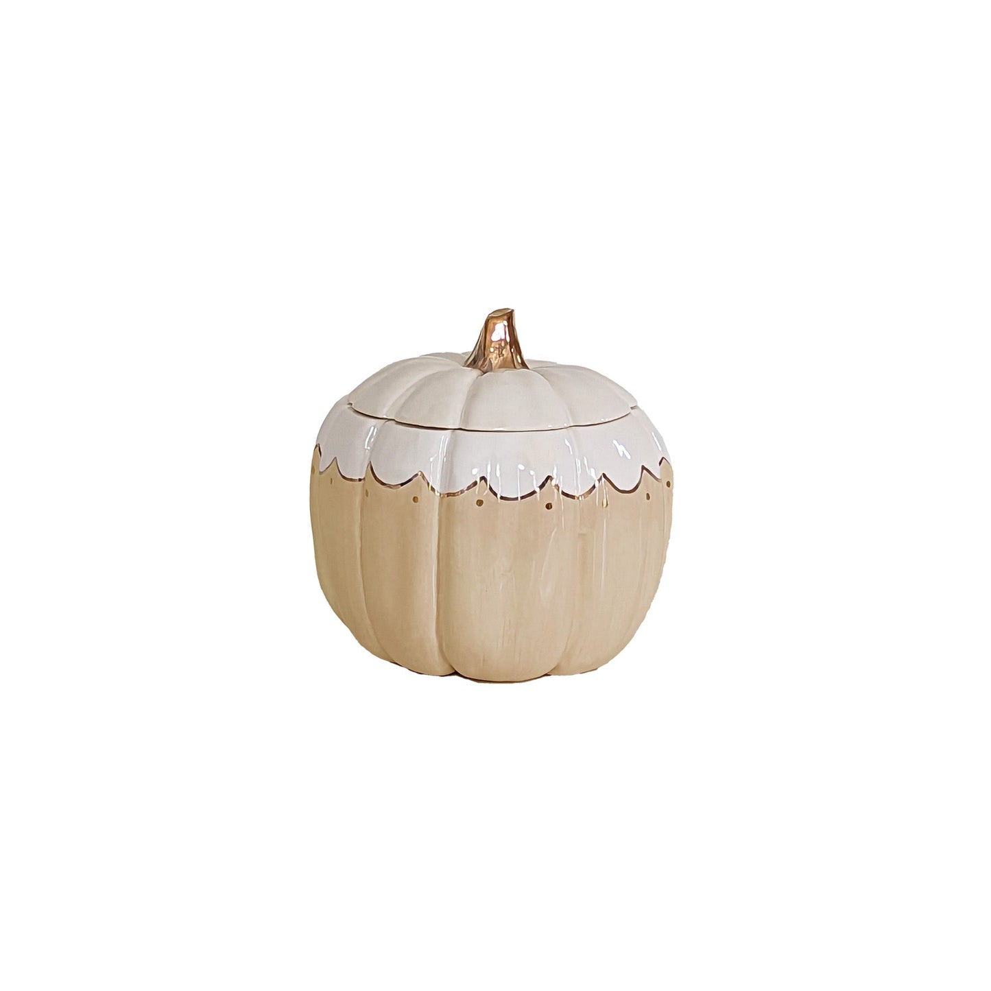 Scalloped Pumpkin Jars with 22K Gold Accents in Tan