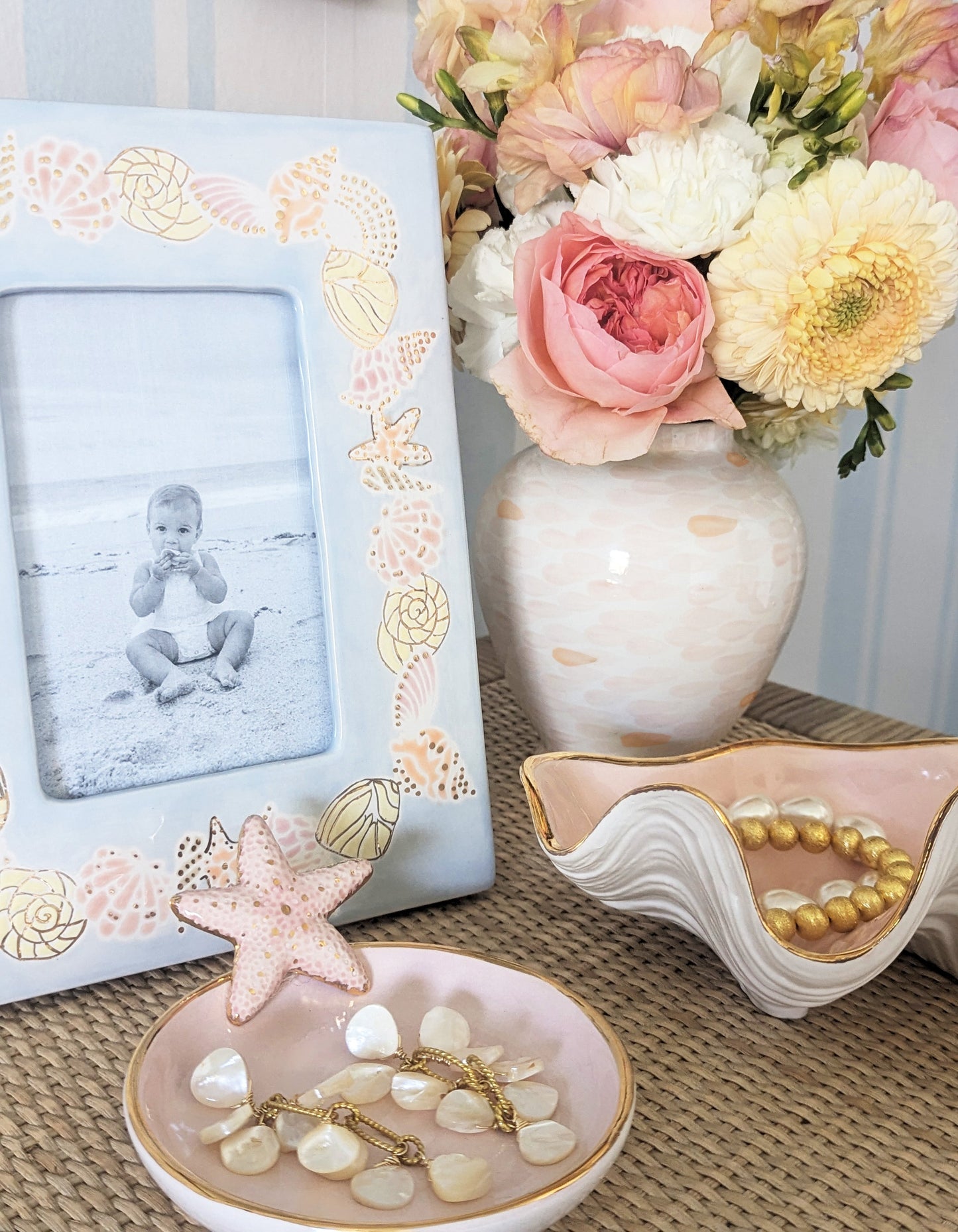 Seashell Photo Frame with 22K Gold Accents