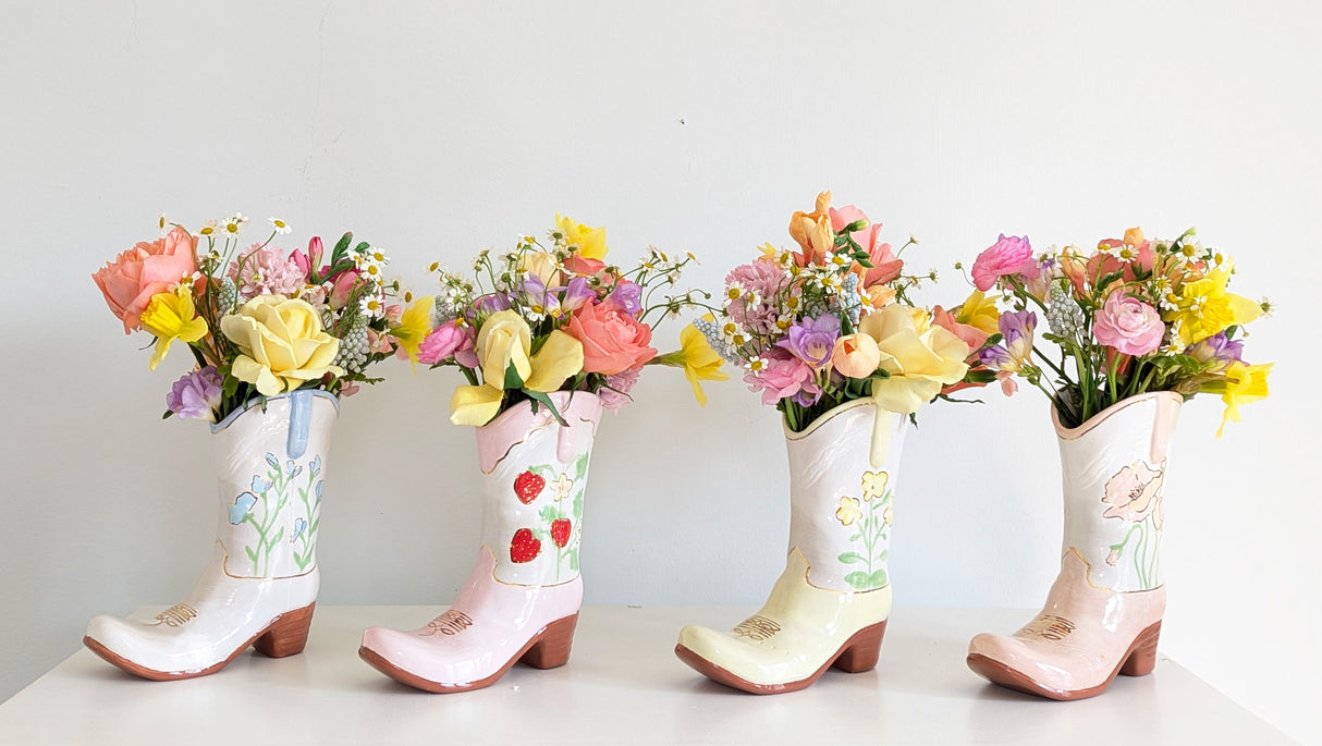 Cowgirl Boot Vase- Fresh Strawberries