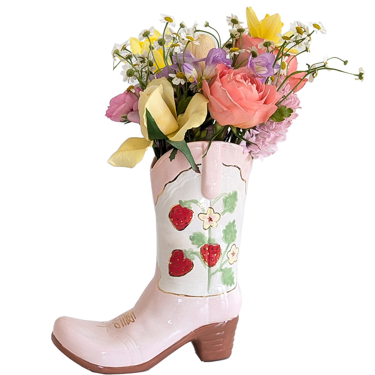 Cowgirl Boot Vase- Fresh Strawberries