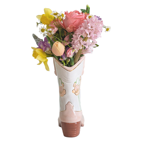 Cowgirl Boot Vase- Poppy Flowers