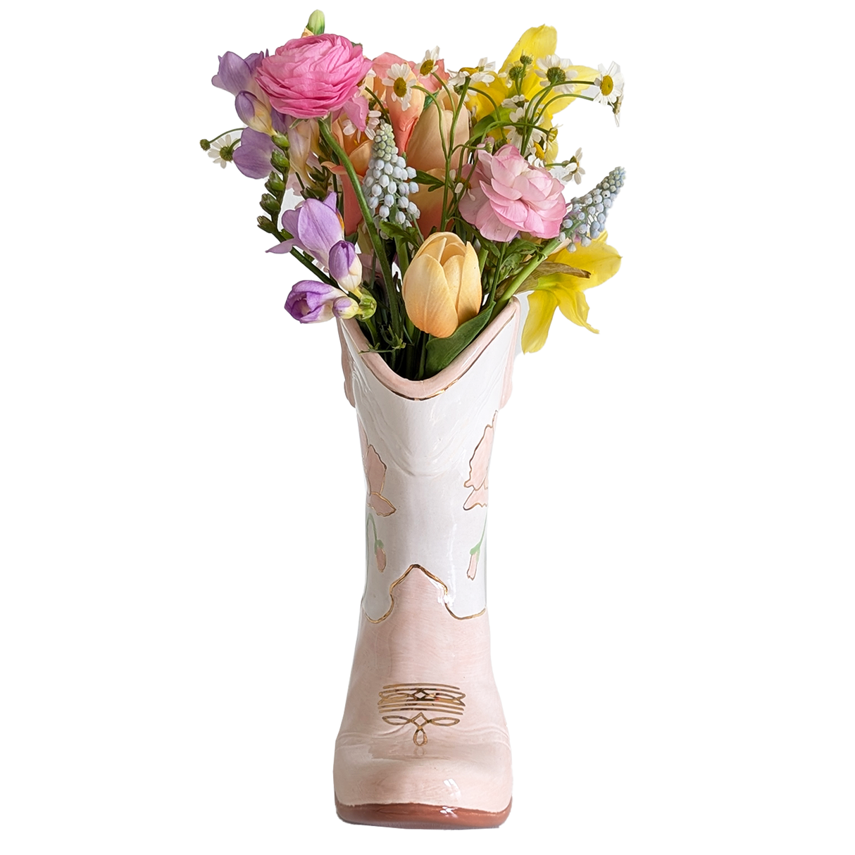Cowgirl Boot Vase- Poppy Flowers