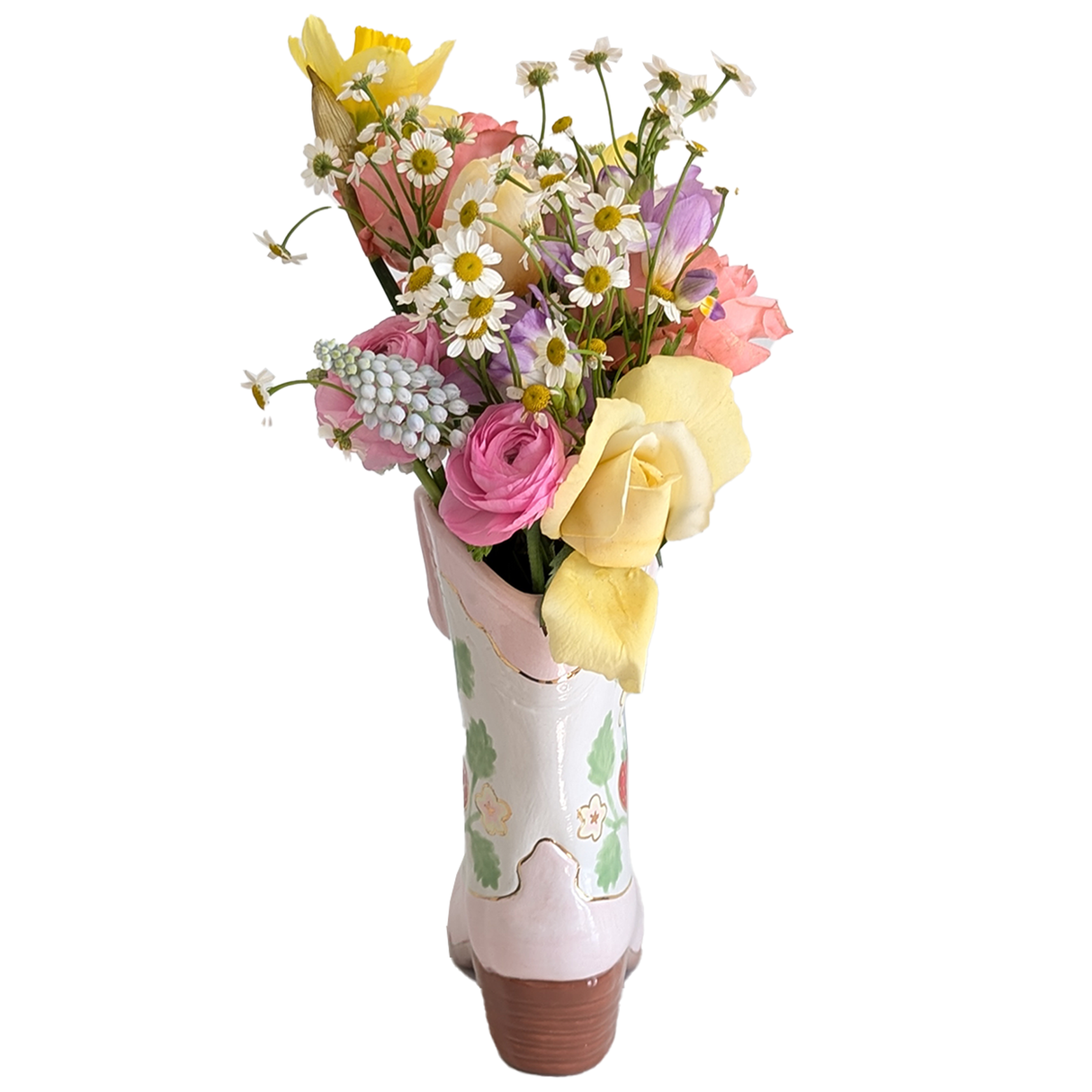 Cowgirl Boot Vase- Fresh Strawberries