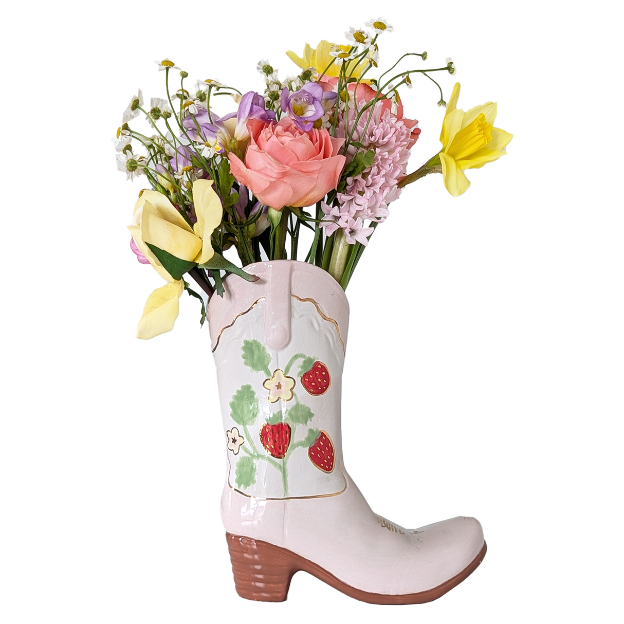 Cowgirl Boot Vase- Fresh Strawberries
