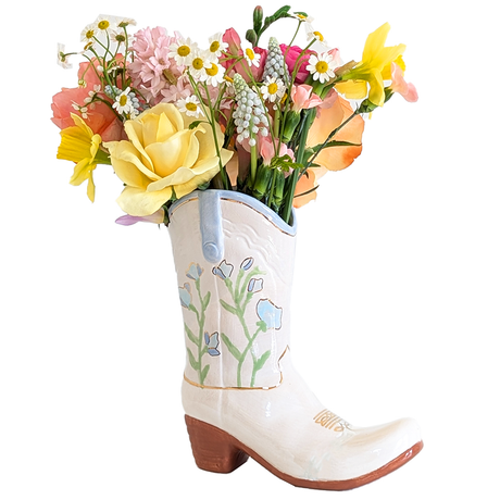 Cowgirl Boot Vase- Sweet Pea Buds