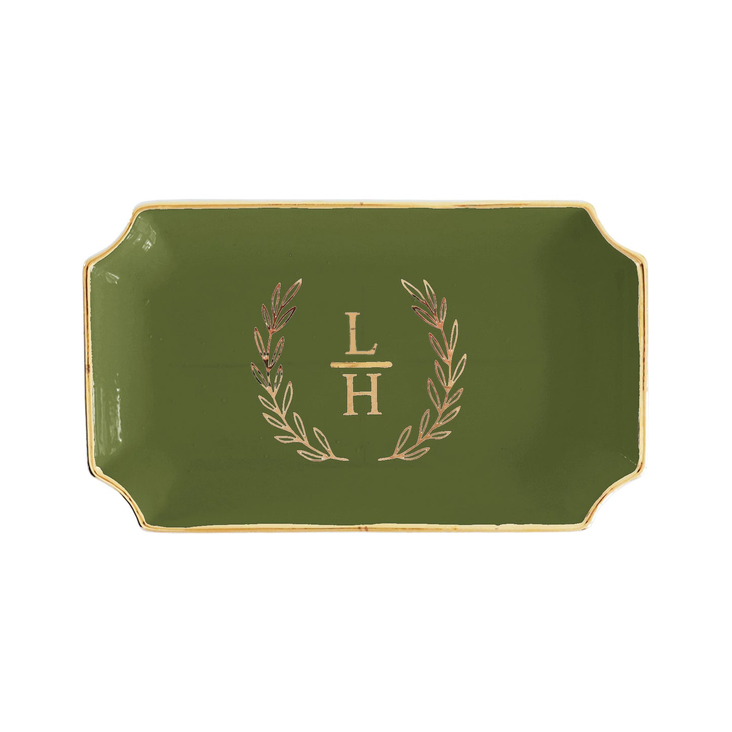 Laurel Wreath Monogram Trays with Gold Accent