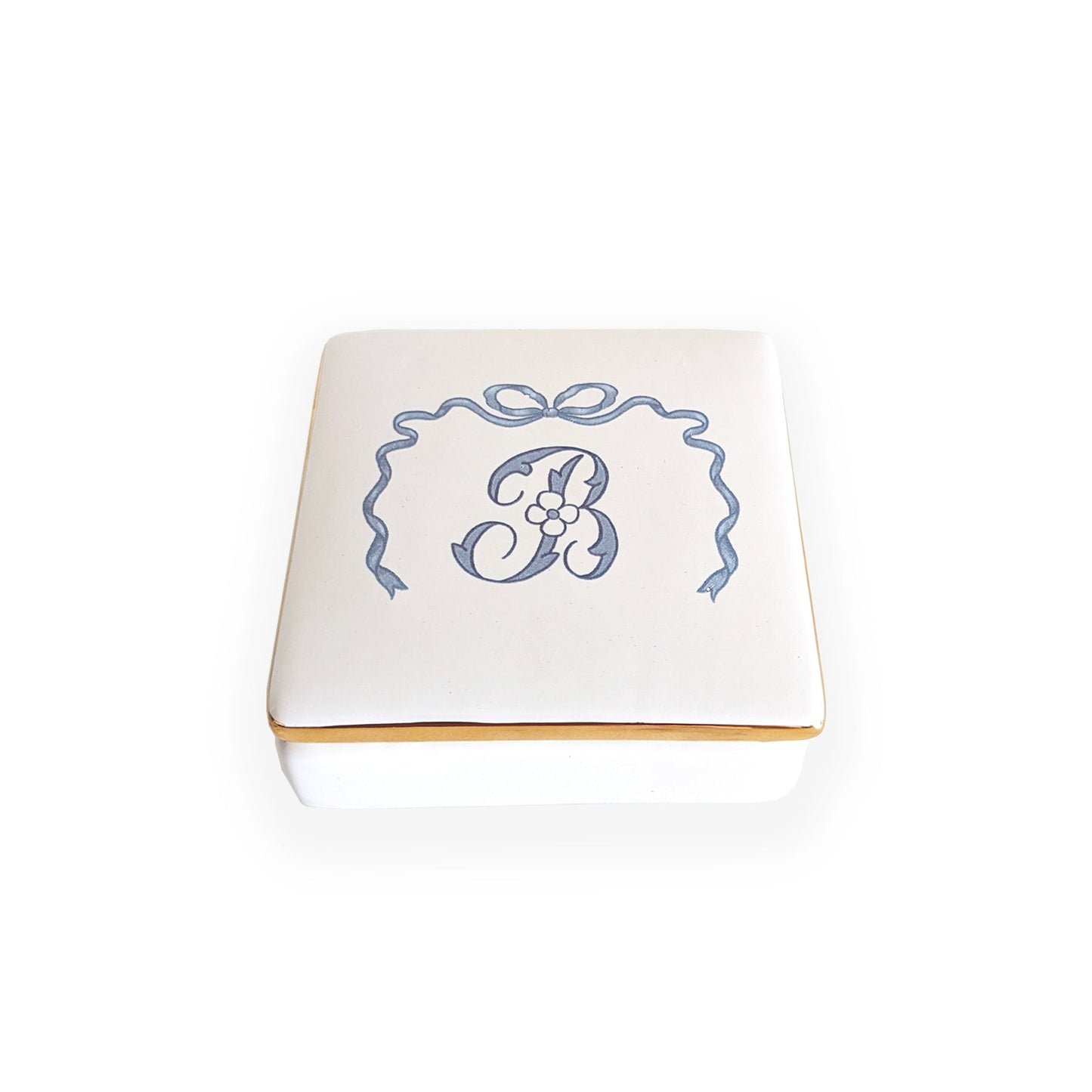 Lo Home x Chapple Chandler Keepsake Box with Bow, Monogram and 22K Gold Accent
