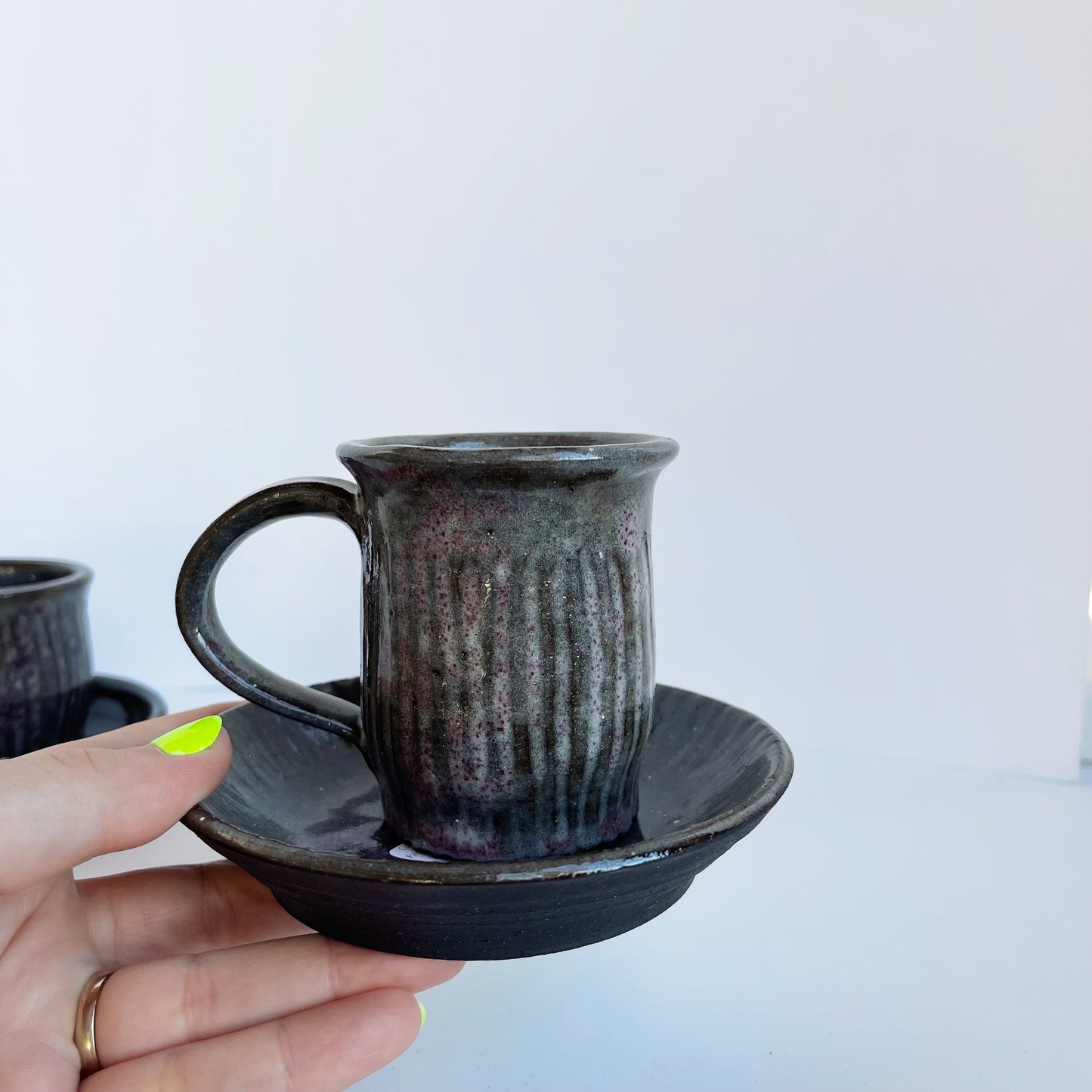 Cup and Textured Saucer | Panther Pots by Joseph Clayton