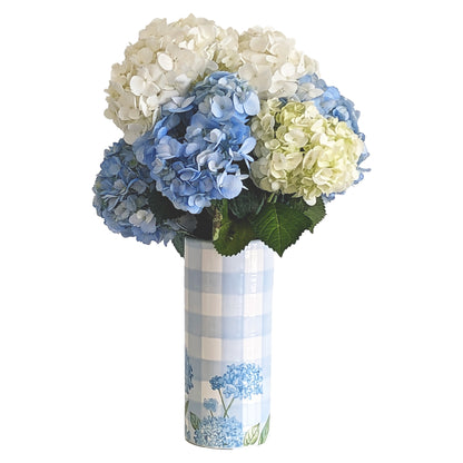 Lo Home x Chapple Chandler Gingham Column Vase with Hydrangea Accents