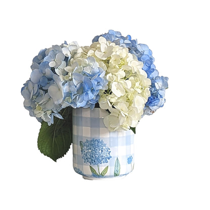 Lo Home x Chapple Chandler Large Gingham Vase/ Utensil Holder with Hydrangea Accents