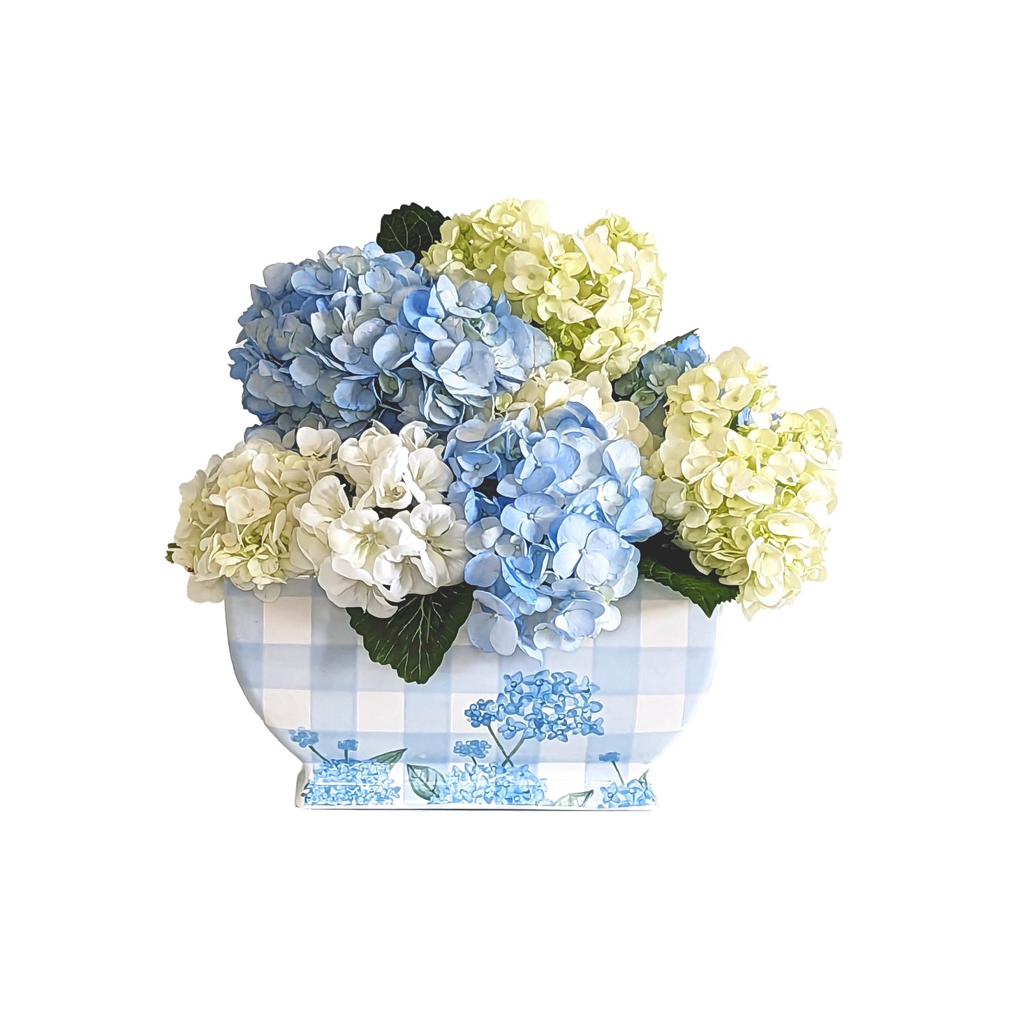 Lo Home x Chapple Chandler Gingham Planter with Hydrangea Accents