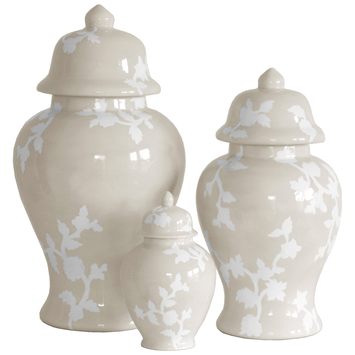 Chinoiserie Dreams Ginger Jars in Beige Set of 3