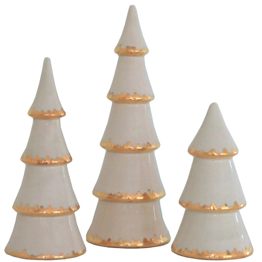 Beige Christmas Trees with 22K Gold Brushstroke Accent | Wholesale