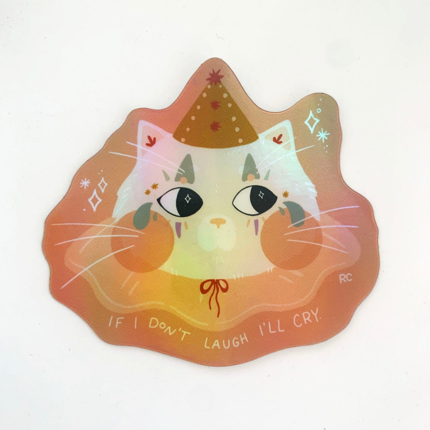 Sad Clown Cat Holographic Sticker | Rachele Cromer