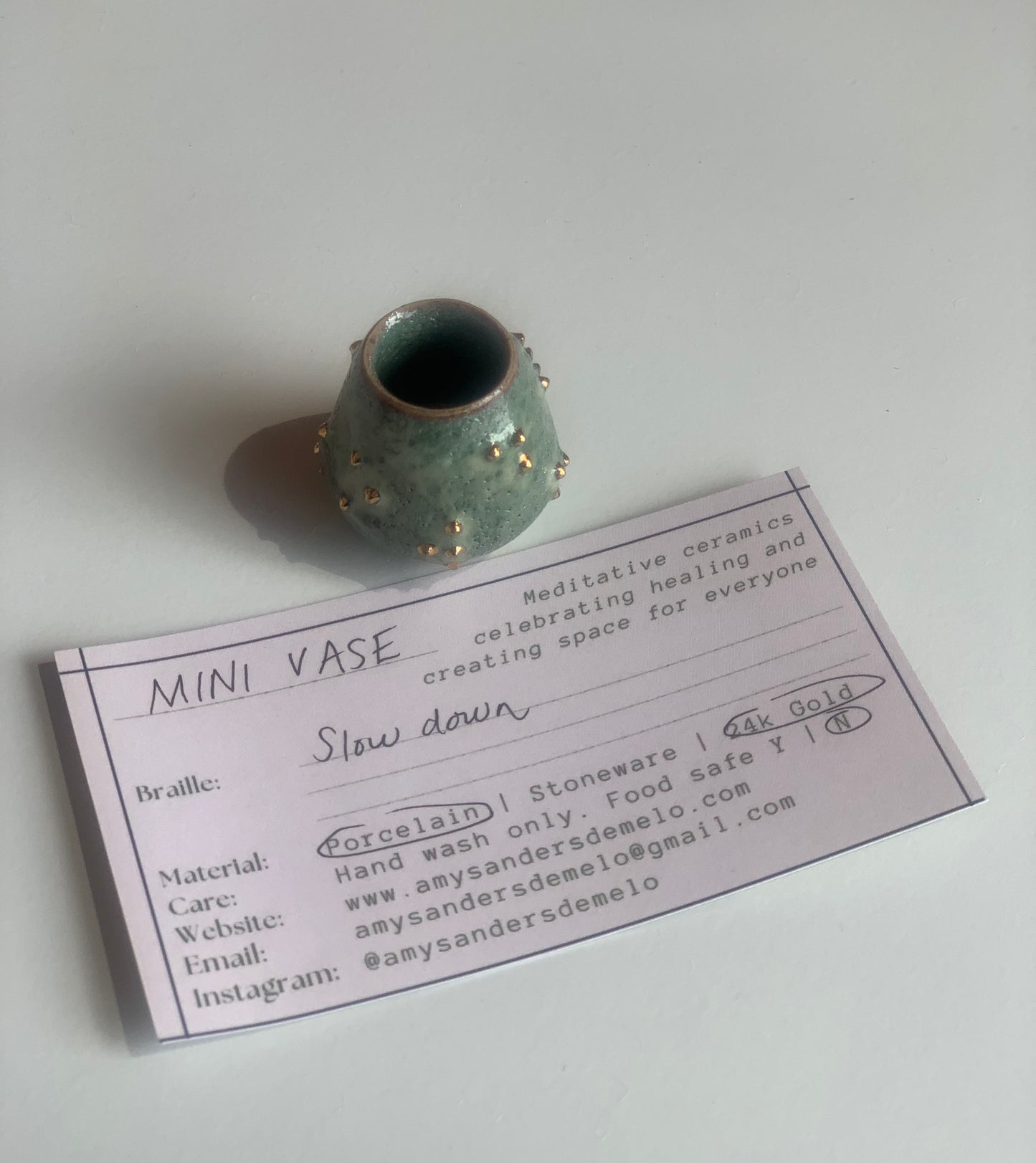 Miniature Meditation Vase "Slow Down" | Amy Sanders de Melo