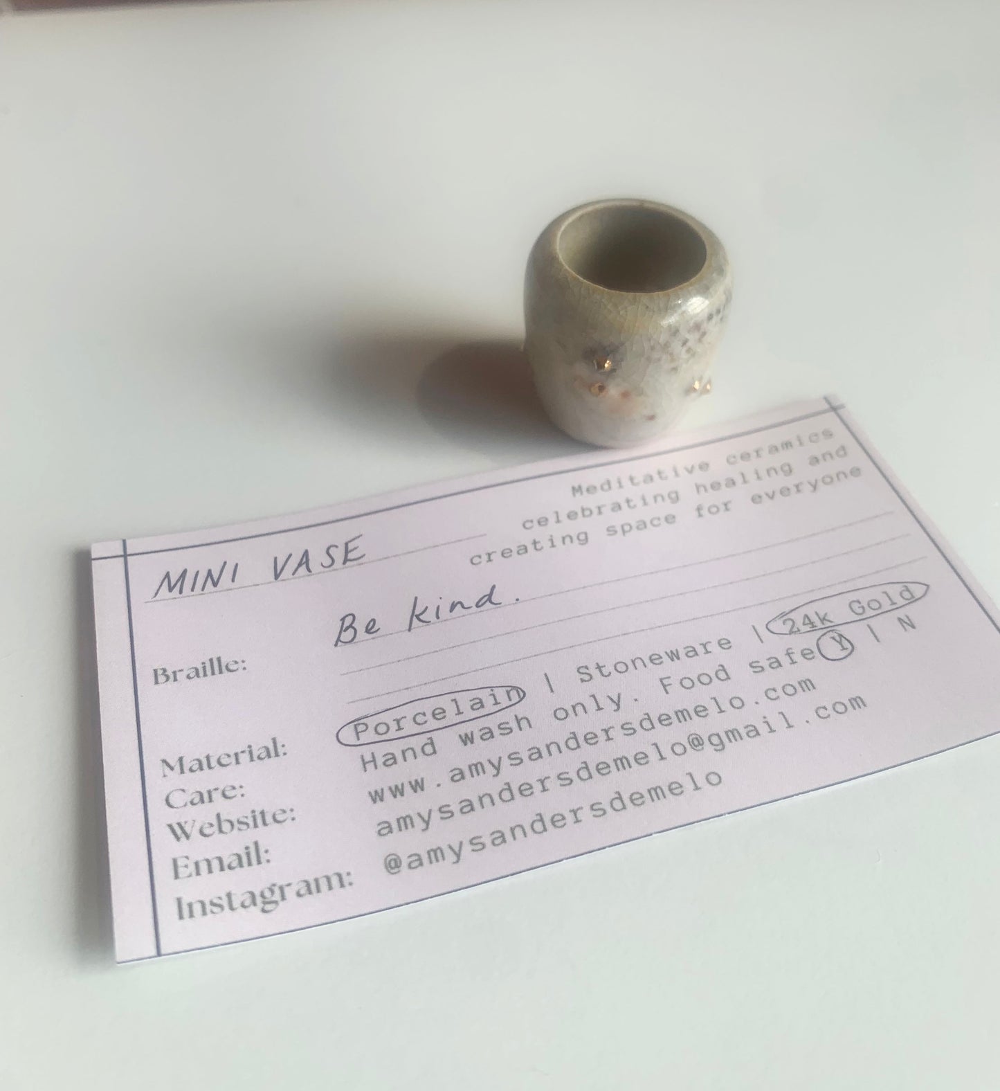 Miniature Meditation Vase "Be Kind" | Amy Sanders de Melo