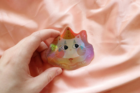 Sad Clown Cat Holographic Sticker | Rachele Cromer