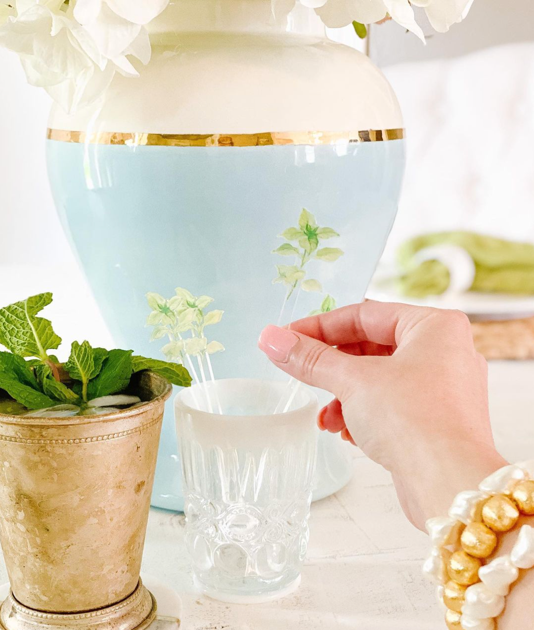 Robin's Egg Blue Color Block Ginger Jar with Gold Accent | Wholesale