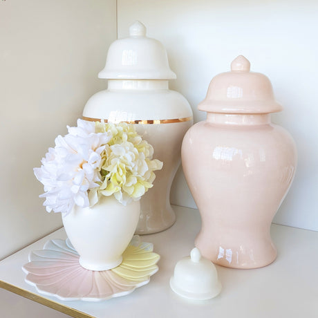 Beige Color Block Ginger Jar with Gold Accent