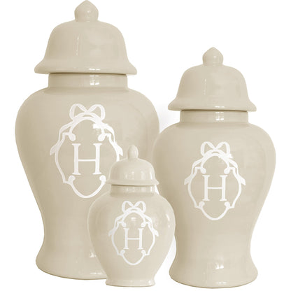 Bow Monogram Ginger Jars in Beige