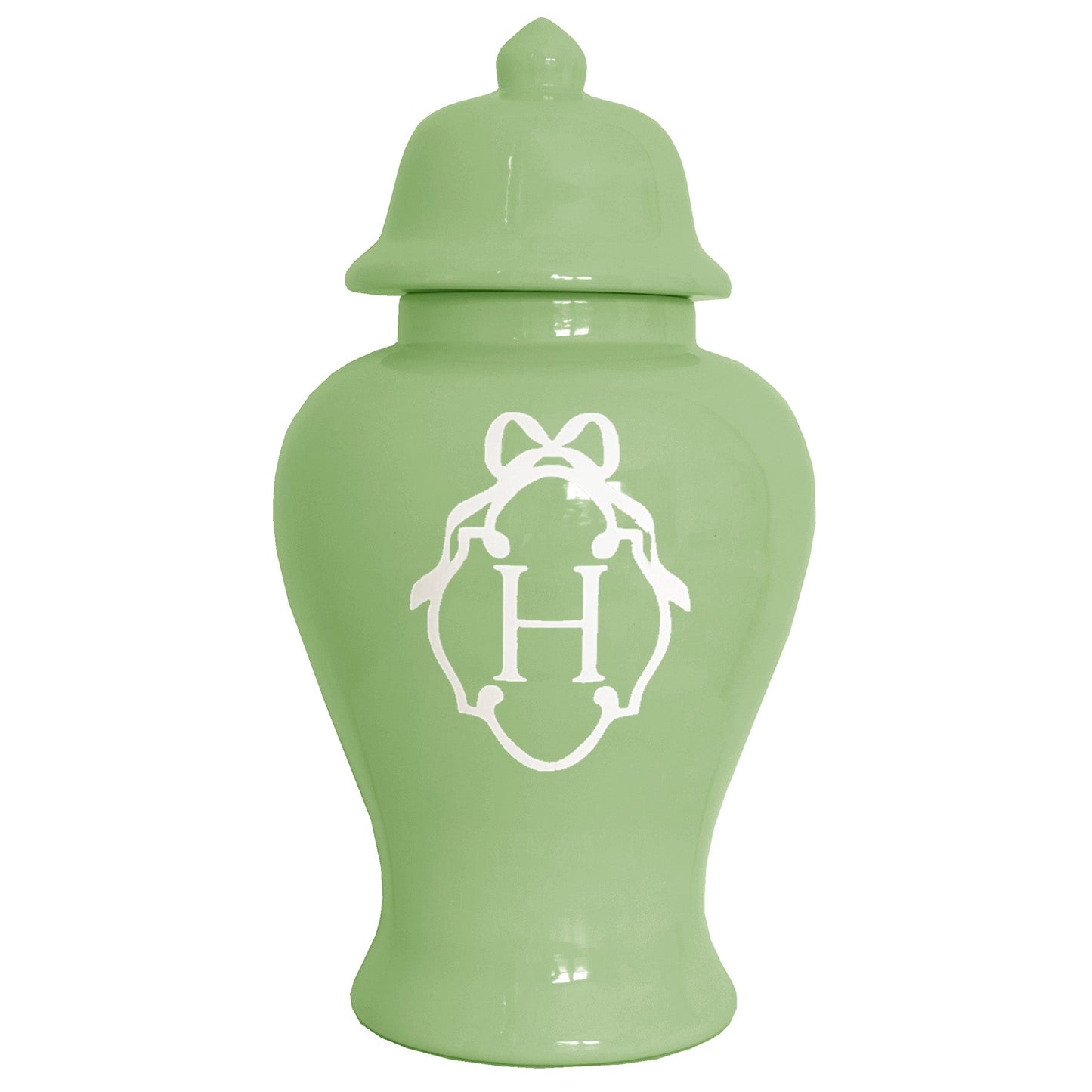 Bow Monogram Ginger Jars in Cabbage Patch Green